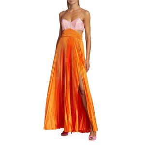 NWT AMUR Elodie Pleated Sleeveless Maxi Cutout Gown Rose Orange Size 8 $698